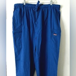 Cherokee men's Scrub pants size 2XL royal blue with zip and tie stretch …